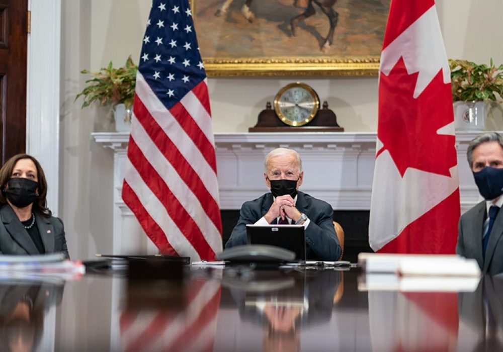 President Biden, Vice President Harris, and Secretary of State Blinken at the White House, February 2021. <br>CREDIT: <a href="https://www.flickr.com/photos/whitehouse/51013224531/">Official White House Photo by Adam Schultz</a> (<a href="https://www.usa.gov/government-works">U.S. Government Works</a>)