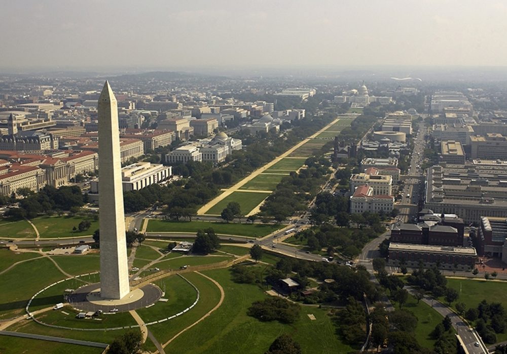 Aerial view of the Washington Monument. CREDIT: <a href=https://commons.wikimedia.org/wiki/File:US_Navy_030926-F-2828D-307_Aerial_view_of_the_Washington_Monument.jpg>United States Navy/Wikimedia (CC)</a>.