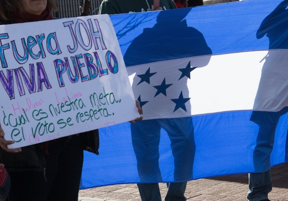 CREDIT: <a href="https://www.flickr.com/photos/43005015@N06/28158976819/">Peg Hunter</a>. Solidarity with Honduras rally, San Francisco, January 27, 2018   (<a href="https://creativecommons.org/licenses/by-nc/2.0/">CC</a>)