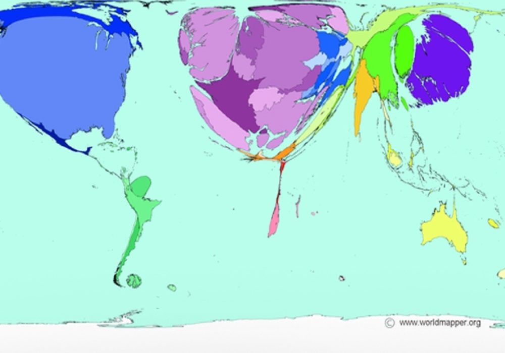 <a href="http://www.worldmapper.org/display.php?selected=205"> Science Research</a> by Worldmapper.<br> Territory size shows the proportion of all scientific papers published in 2001 written by authors living there.