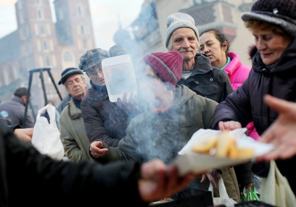 Poor and homeless on the Central Market in Krakow, Poland. CREDIT: <a href="http://shutr.bz/1kFqGEm" target="_blank">Shutterstock </a>
