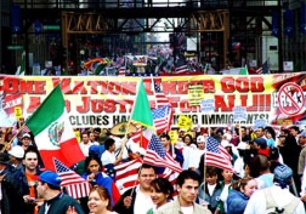 May Day immigration rally. Photo by <a href="http://flickr.com/photos/jvoves/138555331/" target=_blank>Joseph Voves</a> (<a href="http://creativecommons.org/licenses/by-nc-sa/2.0/" target=_blank>CC</a>).