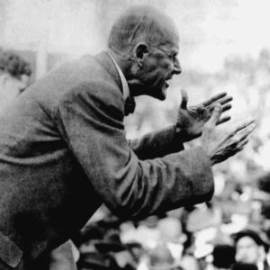 Eugene Debs speaking in Canton, Ohio in 1918. He was arrested shortly thereafter on charges of sedition. CREDIT: <a href="https://commons.wikimedia.org/wiki/File:Debs_Canton_1918_large.jpg">CantonRep.com/Public Domain</a>