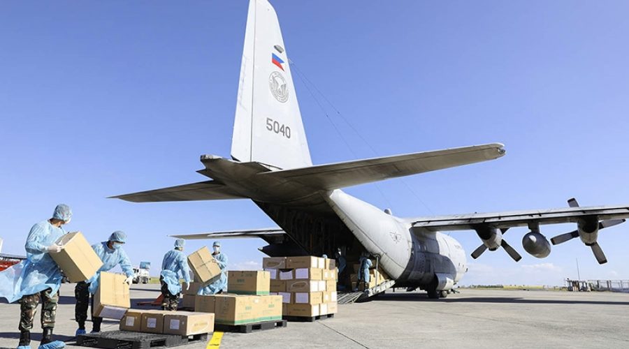 PPE & COVID-19 testing kits arrive in the Philippines from China, March 2020. <br>CREDIT: <a href=https://commons.wikimedia.org/wiki/File:China_COVID19_test_kit_PH_donation_10.jpg>Philippines Presidential Communications Operations Office/Wikimedia (CC)</a>.