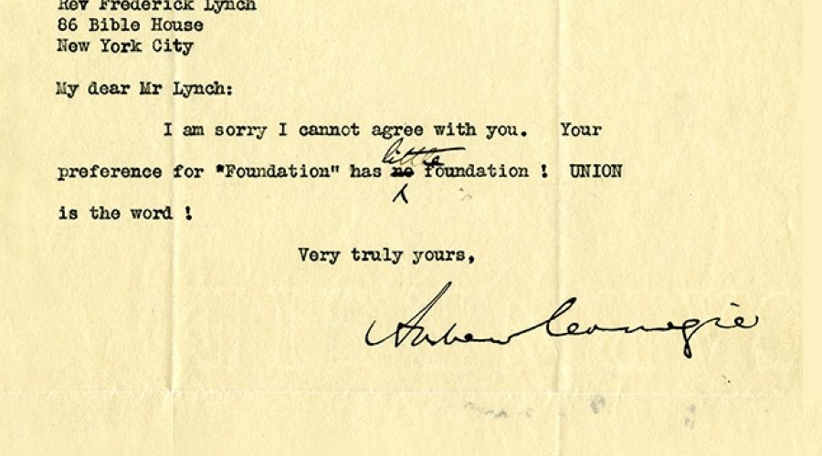 image of letter from Andrew Carnegie dated 1914