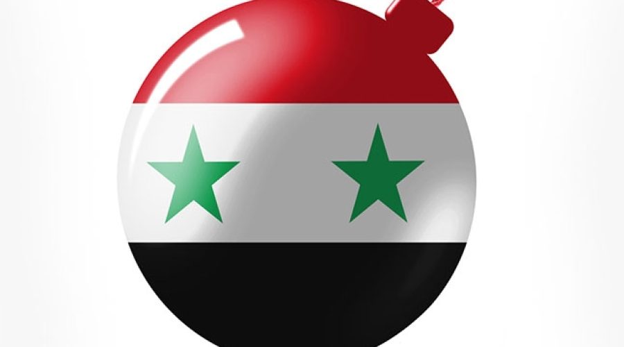 CREDIT: <a href="http://www.shutterstock.com/pic-120387823/stock-photo-the-syria-flag-painted-on-bomb-icon.html">Syrian flag painted on a bomb</a> via Shutterstock