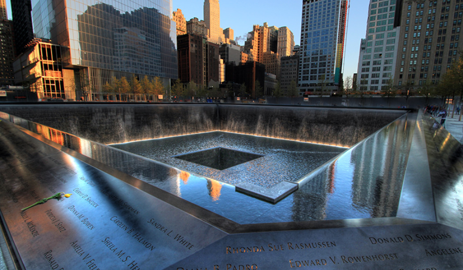 Reflection pool at the National September 11 Memorial & Museum in New York City. CREDIT: <a href="https://flic.kr/p/ei68SS">Steve Gardner</a> <a href="https://creativecommons.org/licenses/by/2.0/">(CC)</a>