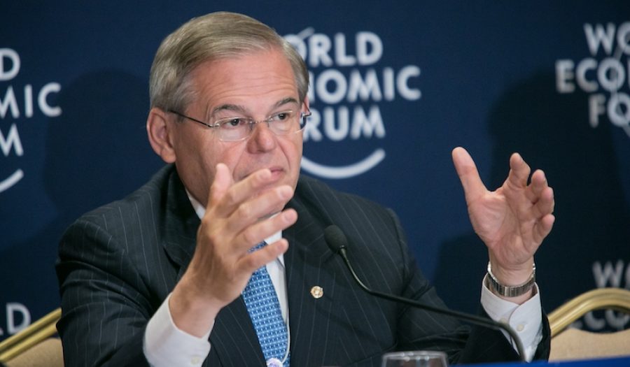 Senator Robert Menendez in 2013. CREDIT: <a href="https://www.flickr.com/photos/worldeconomicforum/8814153077">World Economic Forum/Benedikt von Loebell</a> <a href="https://creativecommons.org/licenses/by-nc-sa/2.0/">(CC)</a>.