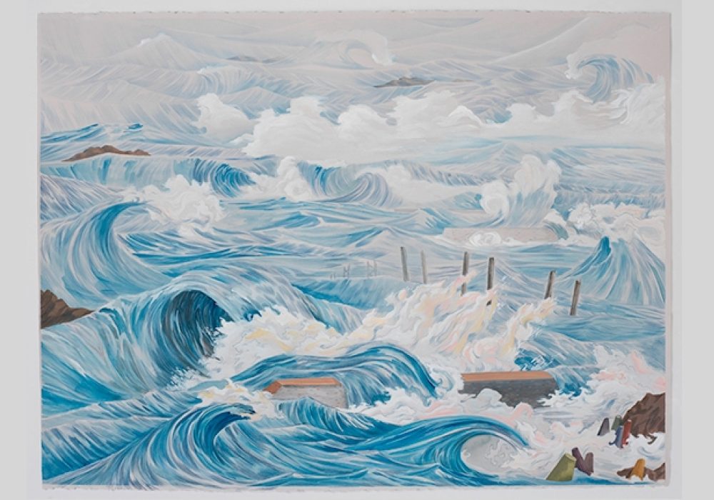 Untitled #17 (Pier) 22x30in Watercolor and Pencil on Paper 2014 by Tyler Bewley