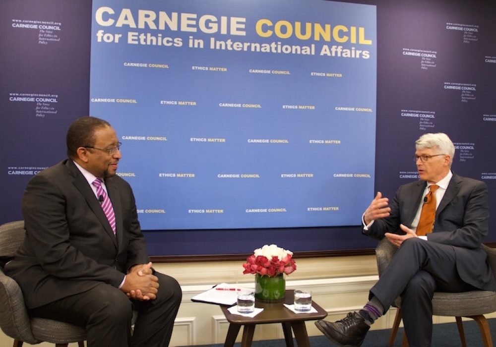 L to R: Host Randall Pinkston and Guest Scott Sagan: "The Nuclear Necessity Principle"
