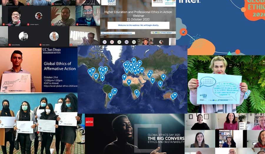L to R from top row: IDATHA (Uruguay), University College Cork (Ireland), Intel Corporation (Global), Vasile Goldis Western University of Arad (Romania), UC San Diego (United States), Map of 2020 participants, Vasile Goldis Western University of Arad (Romania), Association of Chartered Certified Accountants (Global), The Banking and Finance Oath (Australia).