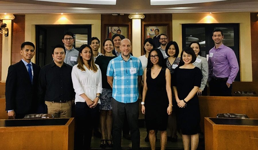 The delegation with Tom Temprosa, Devin Stewart, and Amanda Ghanooni at Ateneo Law School in Manila.