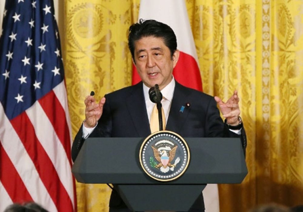 Japanese Prime Minister Shinzō Abe at the White House, February 10, 2017. CREDIT: <a href="http://japan.kantei.go.jp/97_abe/actions/201702/10article1.html">Government of Japan</a> <a href="https://creativecommons.org/licenses/by/4.0/">(CC)</a>