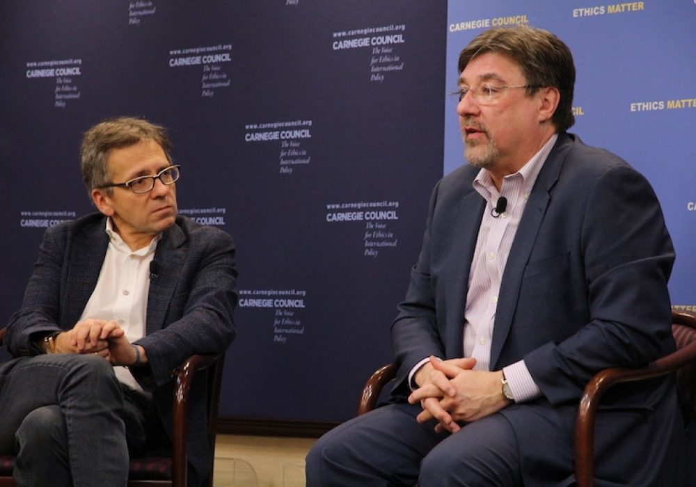 Ian Bremmer and Tom Nichols. CREDIT: Amanda Ghanooni.