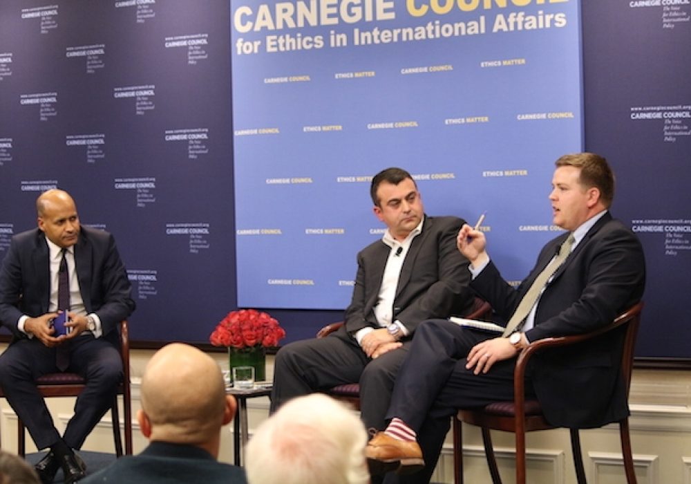 L to R: Mohammad-Mahmoud Ould Mohamedou, Ali Soufan, Seamus Hughes. CREDIT: Frank Leitaõ