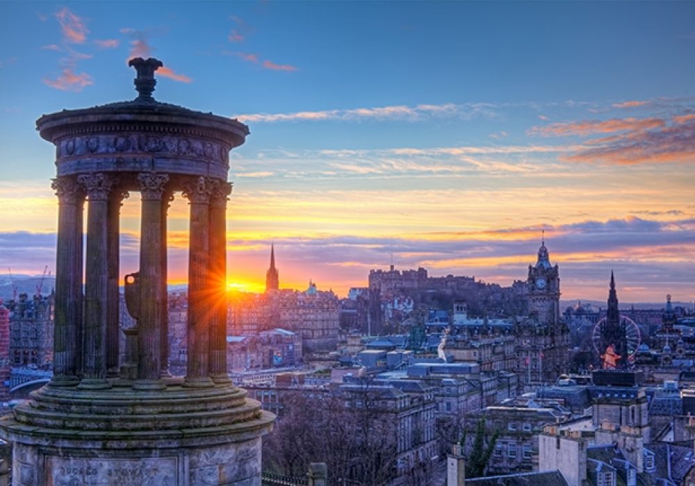 Calton HIll in Edinburgh, Scotland via <a href="http://www.shutterstock.com/pic-98074637/stock-photo-scotland-edinburgh-calton-hill.html">Shutterstock</a>