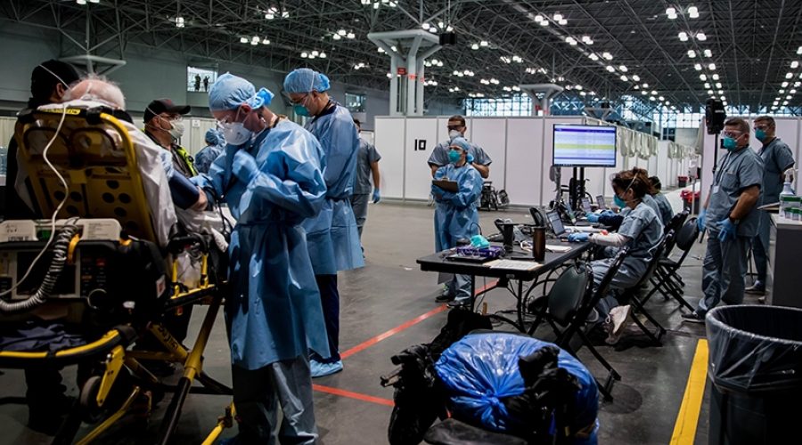 The Javits New York Medical Station, March 31, 2020. CREDIT: <a href="https://en.wikipedia.org/wiki/File:JNYMS_Operations_(5).jpg">US Navy/Barry Riley (Public Domain)</a>