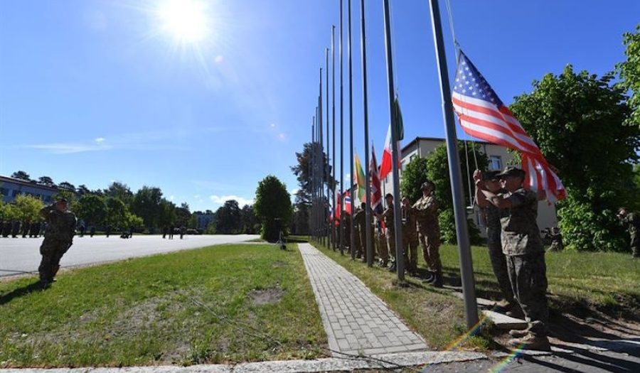 U.S. and NATO military members, Adazi Military Base, Latvia, June 2017. CREDIT: <a href-"http://www.ramstein.af.mil/News/Article-Display/Article/1228559/us-nato-wrap-up-saber-strike-17/">U.S Air Force/Senior Airman Tryphena Mayhugh</a>