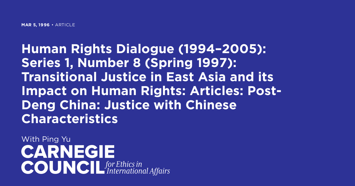 Human Rights Dialogue (1994–2005): Series 1, Number 8 (Spring 1997 ...