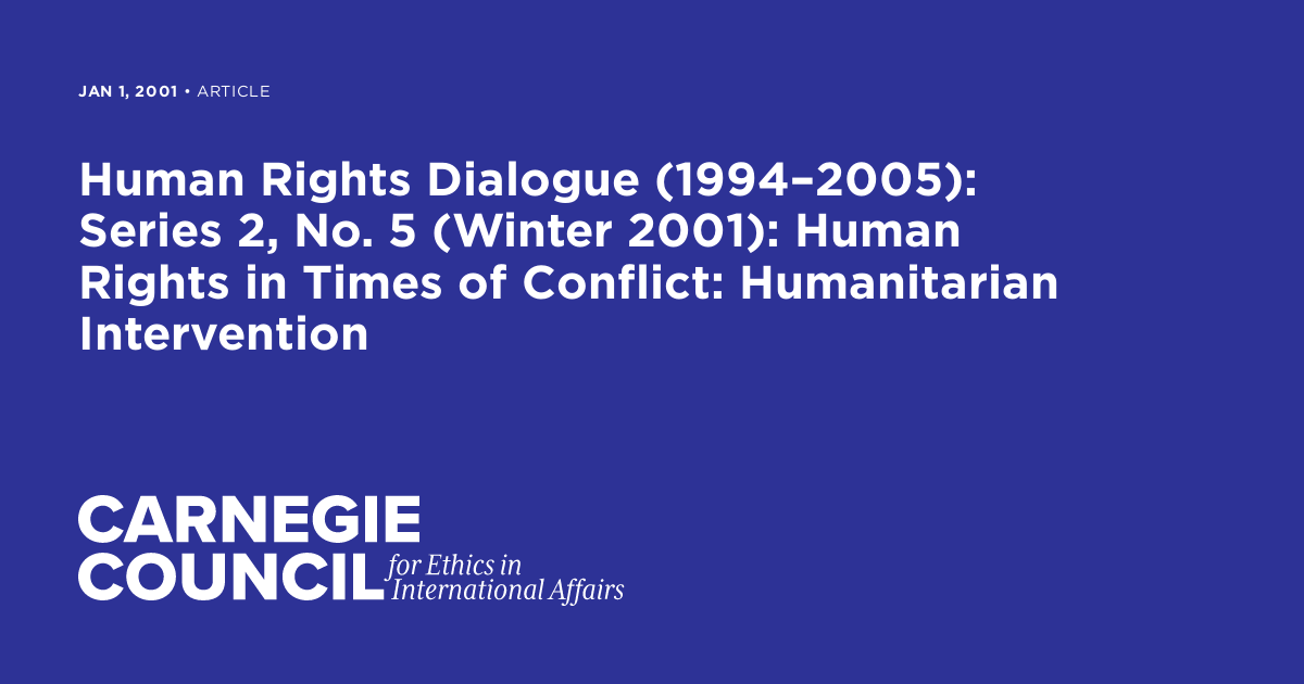 Human Rights Dialogue (1994–2005): Series 2, No. 5 (Winter 2001): Human ...