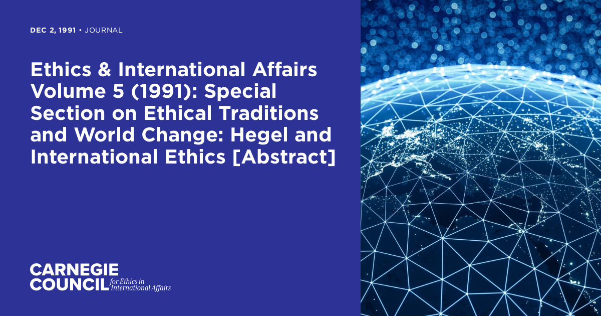 Ethics & International Affairs Volume 5 (1991): Special Section On ...