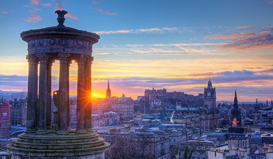 Calton HIll in Edinburgh, Scotland via <a href="http://www.shutterstock.com/pic-98074637/stock-photo-scotland-edinburgh-calton-hill.html">Shutterstock</a>