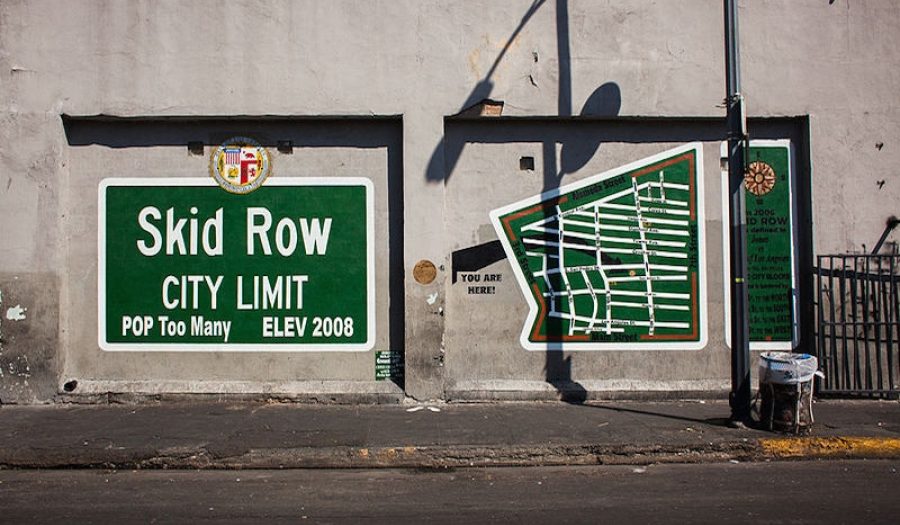 Mural in Skid Row, Downtown Los Angeles. CREDIT: <a href="https://commons.wikimedia.org/wiki/File:Phase_1_of_Skid_Row_Super_Mural.jpg">Stephen zeigler (CC)</a>
