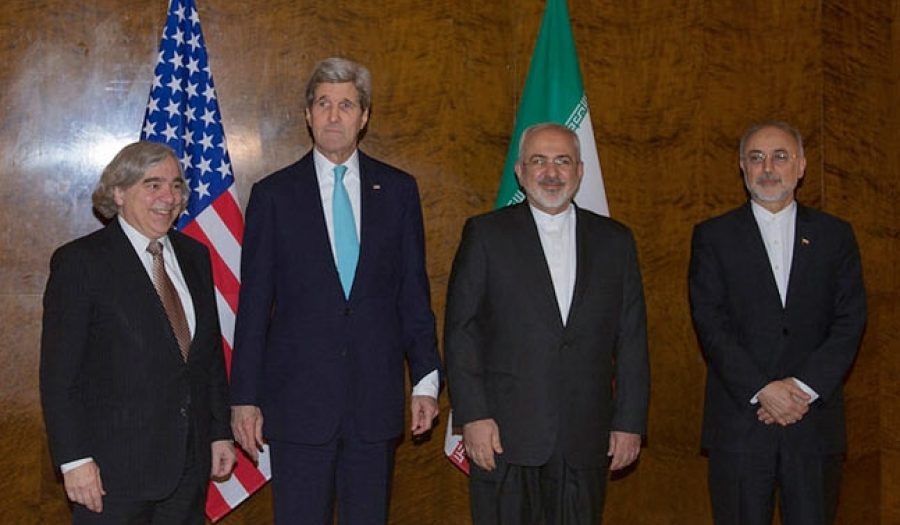 (L to R) Dr. Ernest Moniz, John Kerry, Javad Zarif, Dr. Ali Akbar Salehi. CREDIT: <a href="http://www.flickr.com/photos/us-mission/16489523537">U.S. Mission Geneva/Eric Bridiers</a><a href="https://creativecommons.org/licenses/by-nd/2.0/"> (CC)</a>